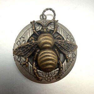 Vintage Oversized Bee Locket Pendant – Mixed Metal – Rustic Steampunk Style
